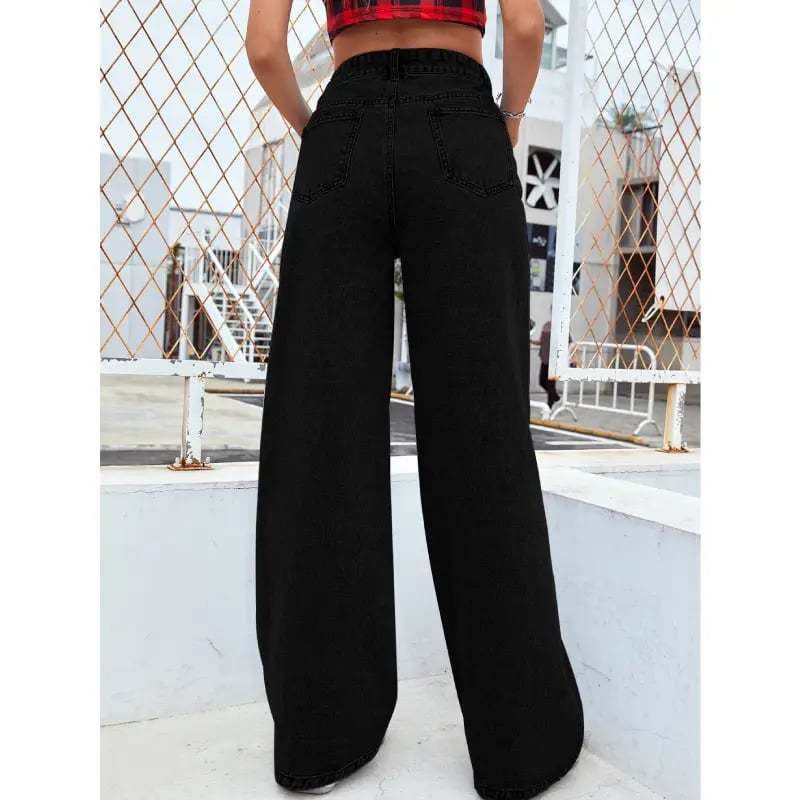 Casual High Waist Multi-Pocket Wide Leg Stretchy Jeans