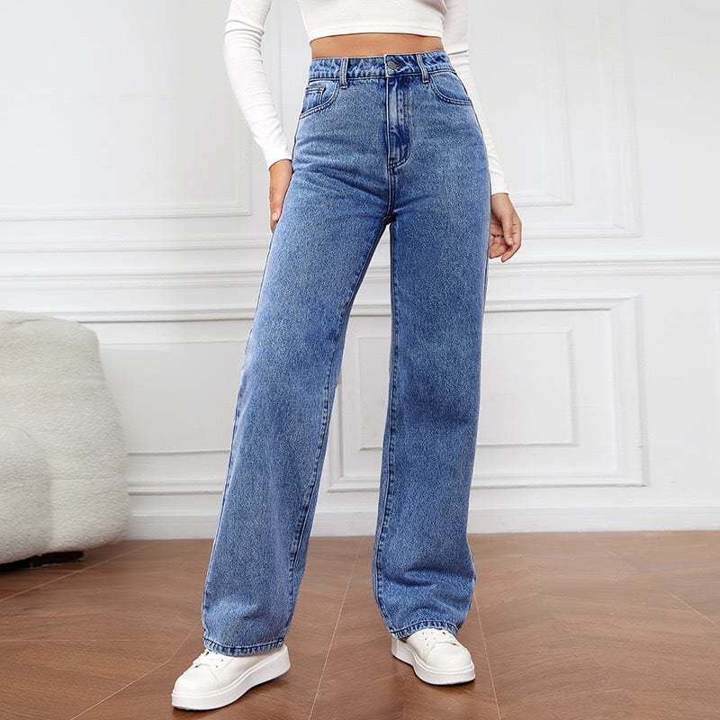 Casual High Waist Multi-Pocket Wide Leg Stretchy Jeans