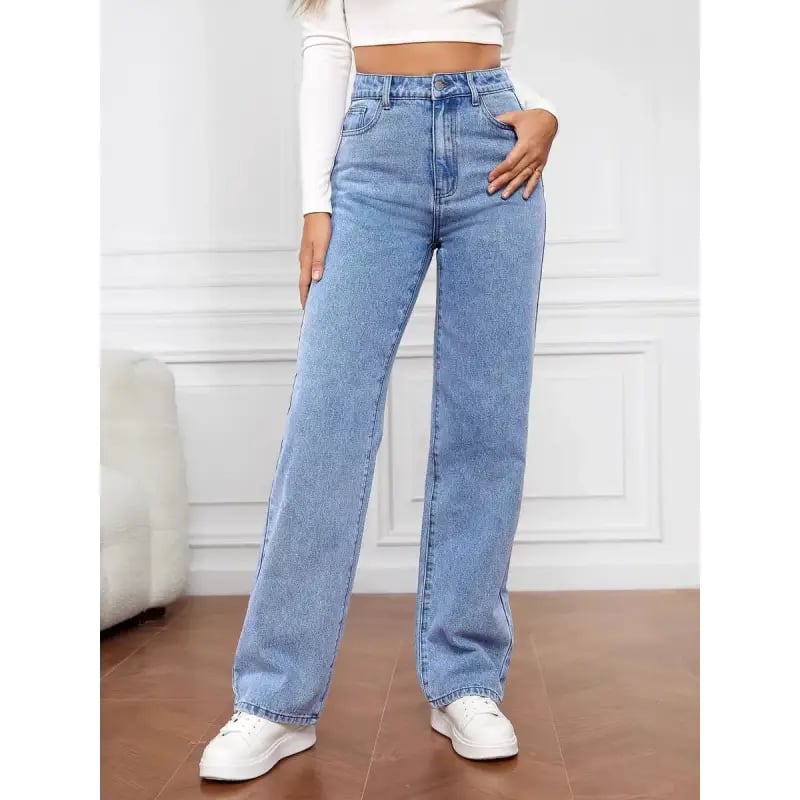 Casual High Waist Multi-Pocket Wide Leg Stretchy Jeans