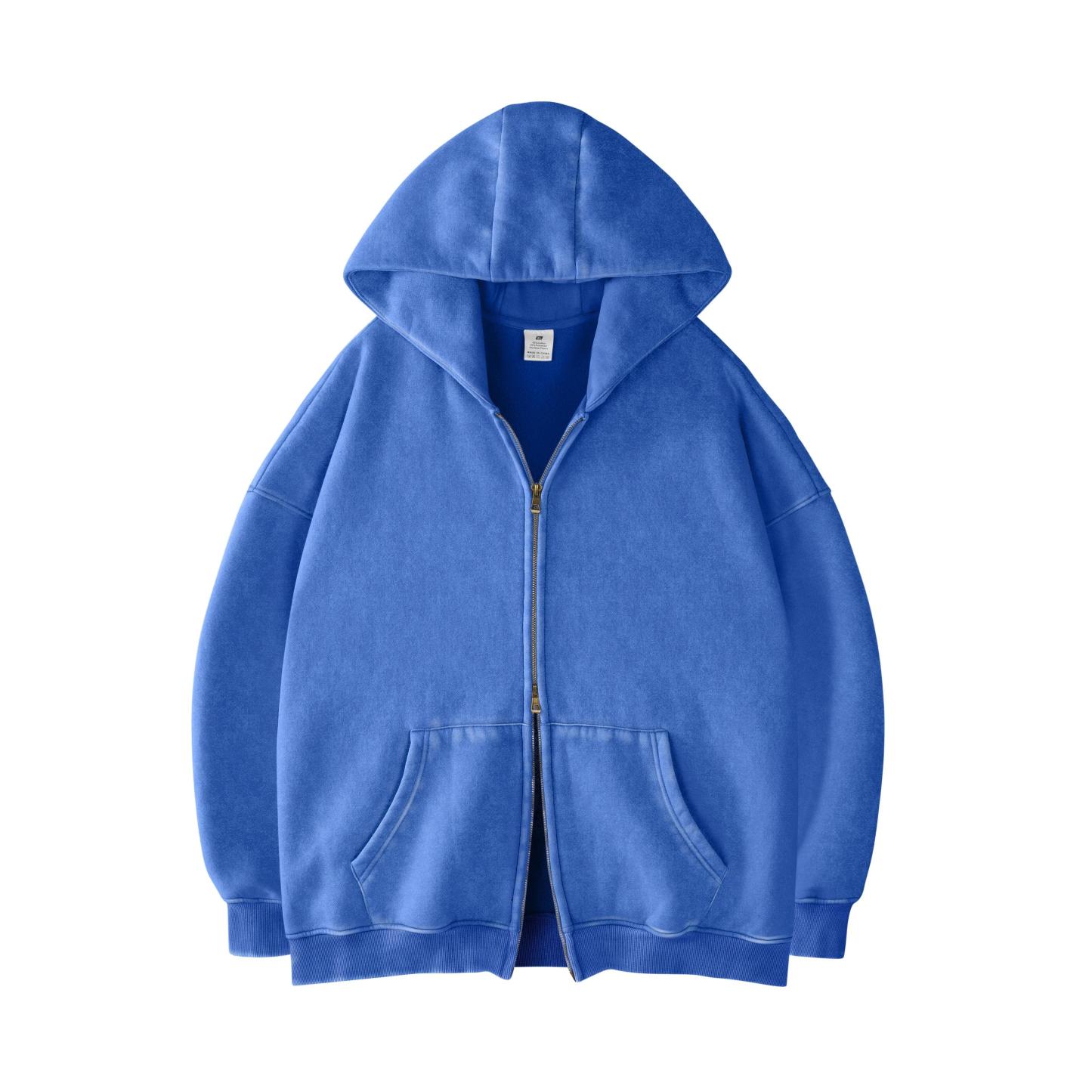 Women's Double Zip Up Oversized Acid Wash Hoodie Heavyweight Fleece Cotton for Casual Outings and Everyday Wear