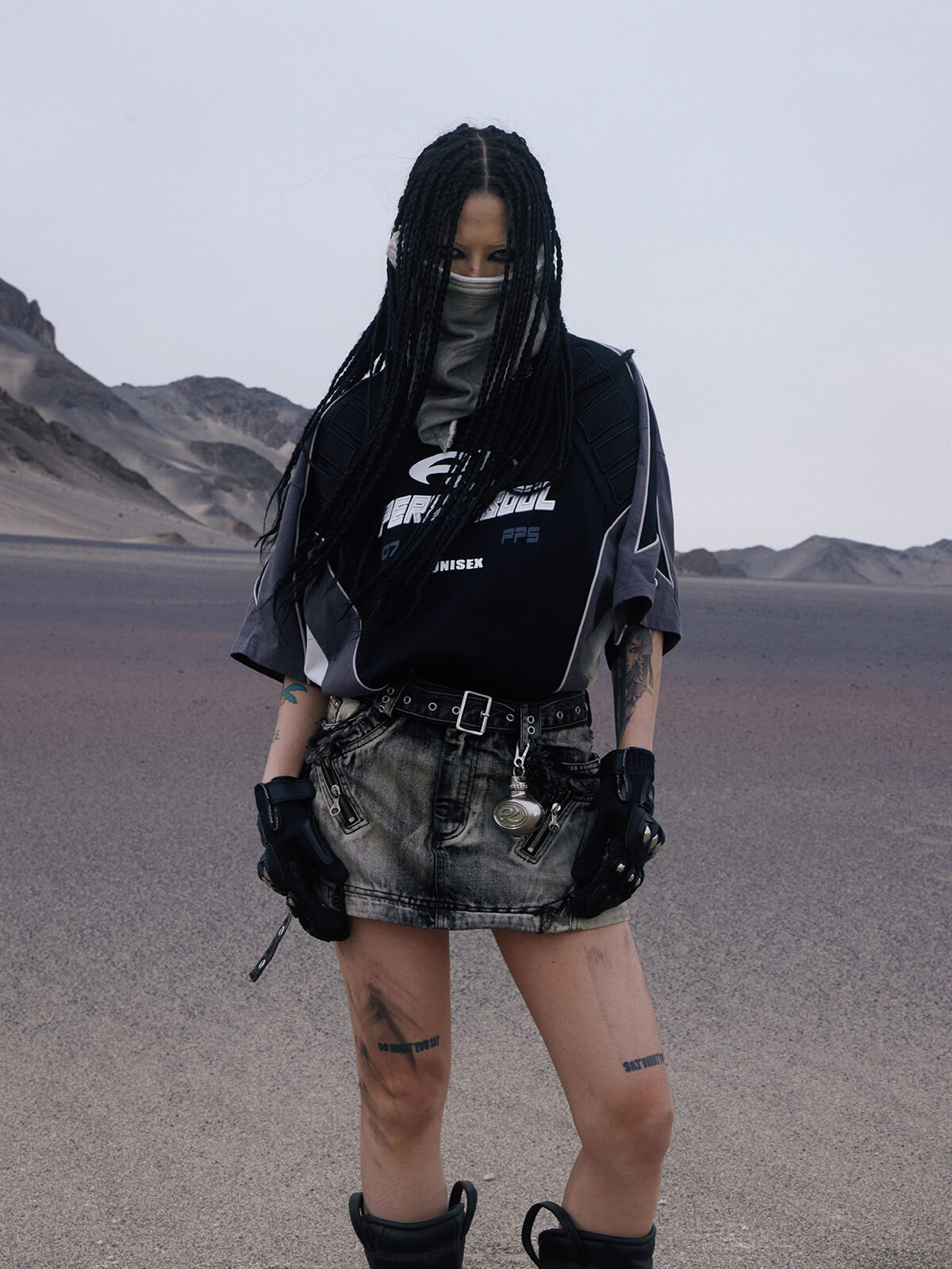 Personsoul Three-Stage Faded Maxi Denim Skirt