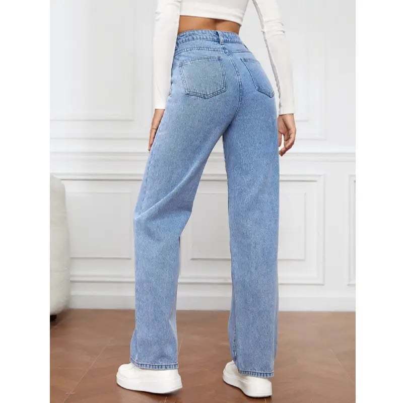 Casual High Waist Multi-Pocket Wide Leg Stretchy Jeans