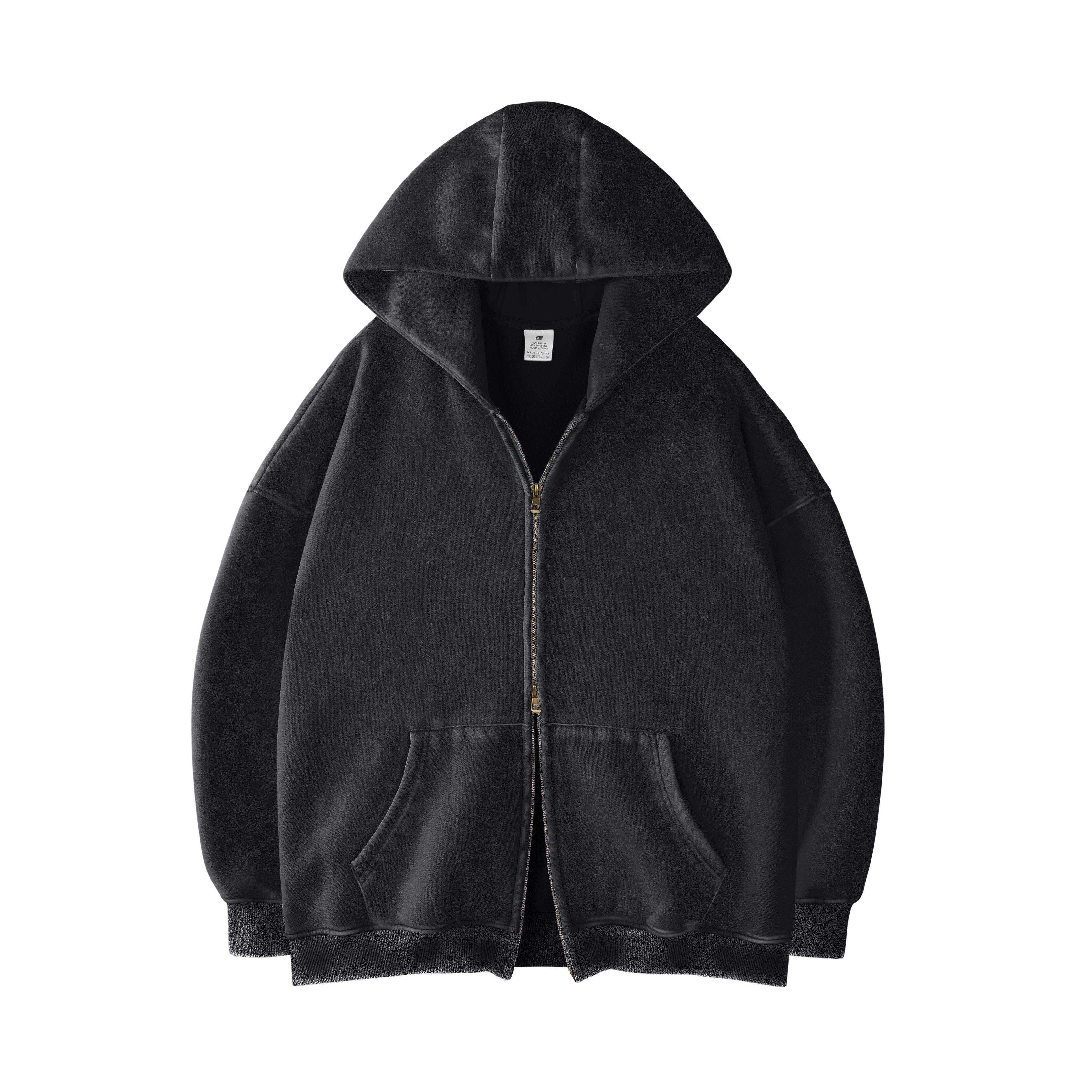 Women's Double Zip Up Oversized Acid Wash Hoodie Heavyweight Fleece Cotton for Casual Outings and Everyday Wear