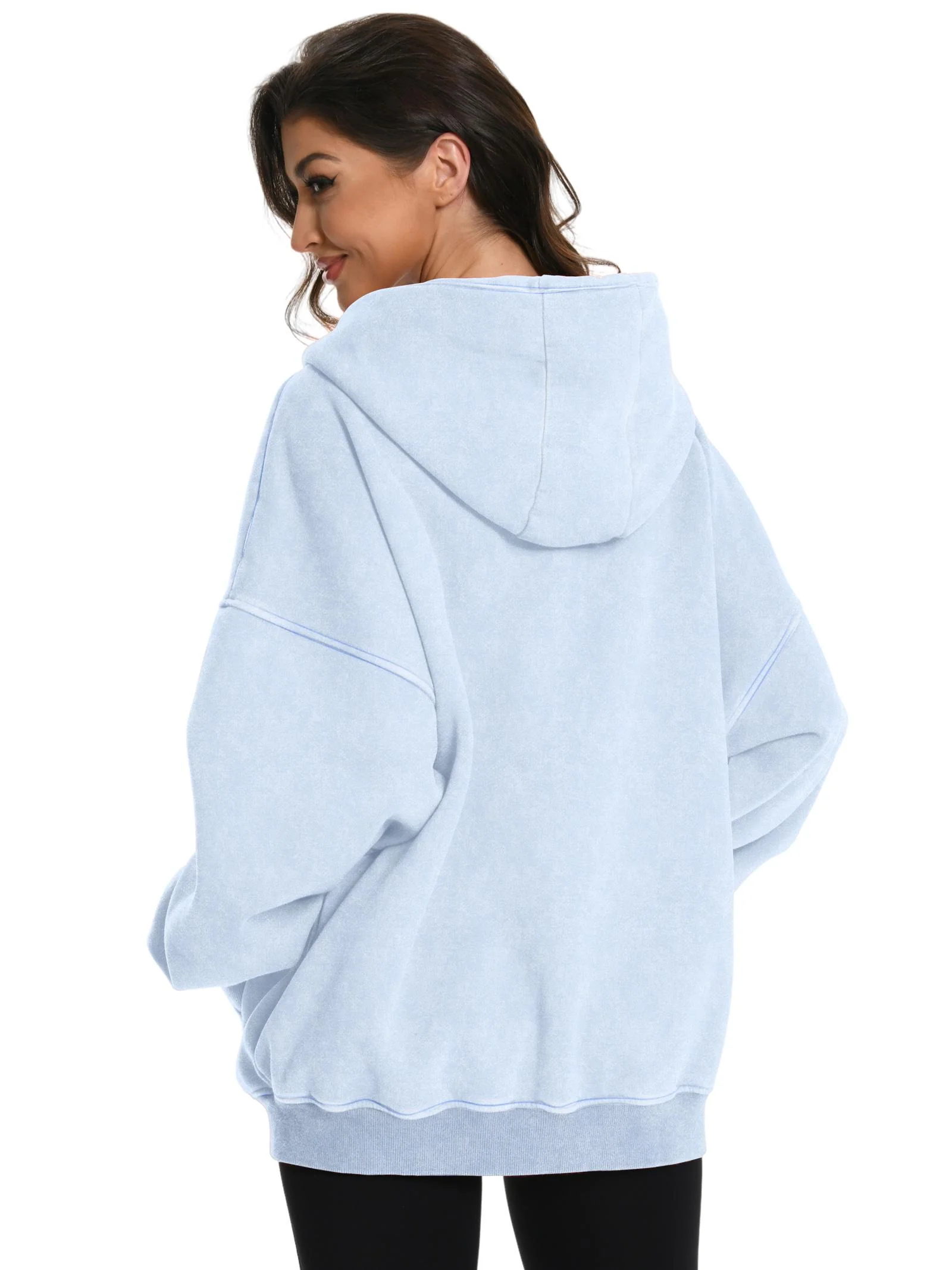 Women's Double Zip Up Oversized Acid Wash Hoodie Heavyweight Fleece Cotton for Casual Outings and Everyday Wear