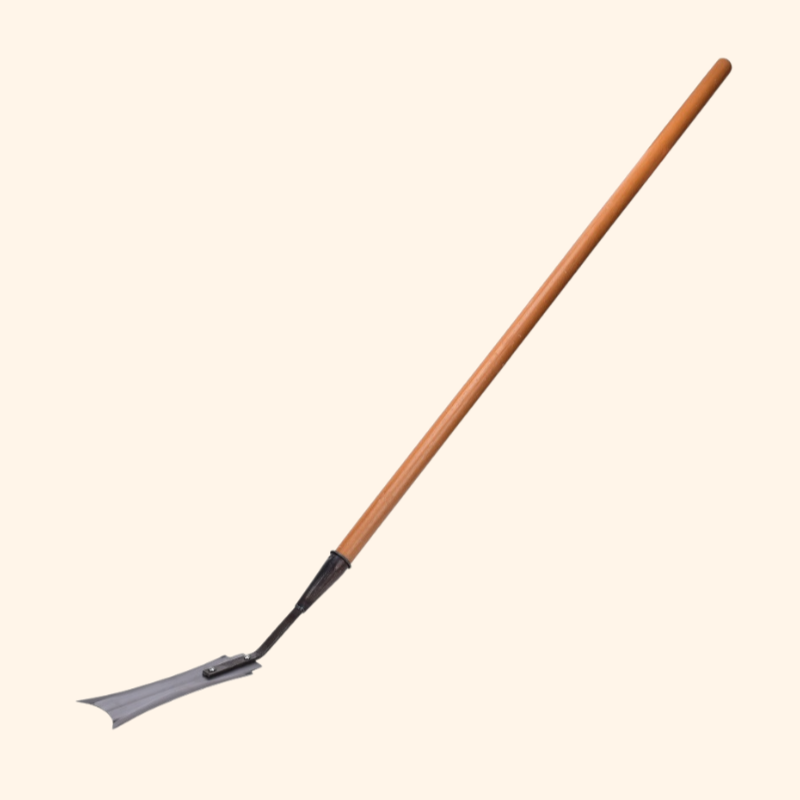 Kétoldalas, hosszú nyelű kés speciális szerszám földtisztításhoz