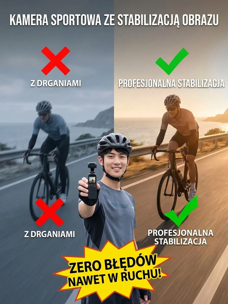 【Z tej samej fabryki co DJI】Ręczna kamera sportowa z stabilizacją obrazu do użytku na zewnątrz