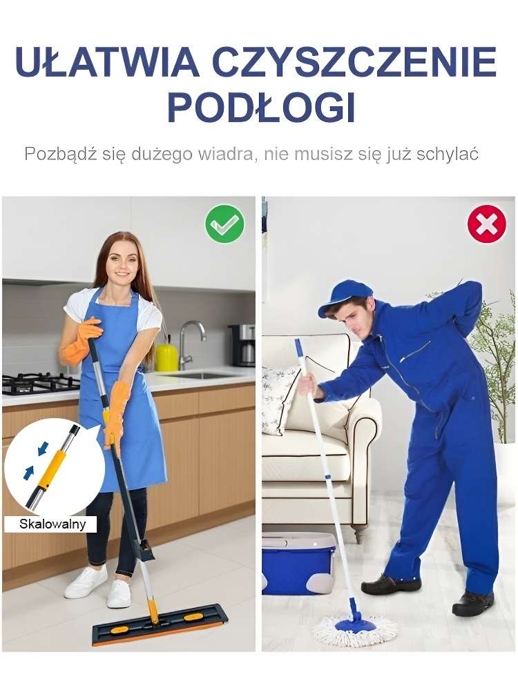 🎯【Pomocny asystent】Nowo ulepszony, samoczynnie wykręcający się mop płaski, podwajający prędkość sprzątania! 🧹✨Bez zacieków, bez brudnych rąk, bez konieczności schylania się!