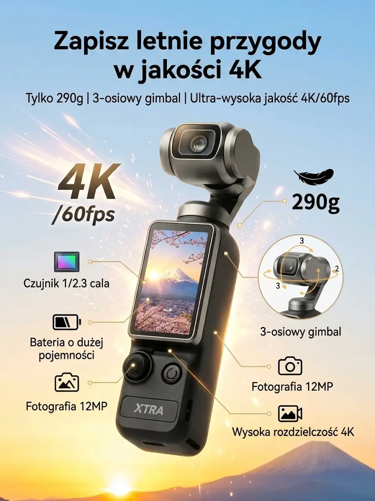 【Z tej samej fabryki co DJI】Ręczna kamera sportowa z stabilizacją obrazu do użytku na zewnątrz