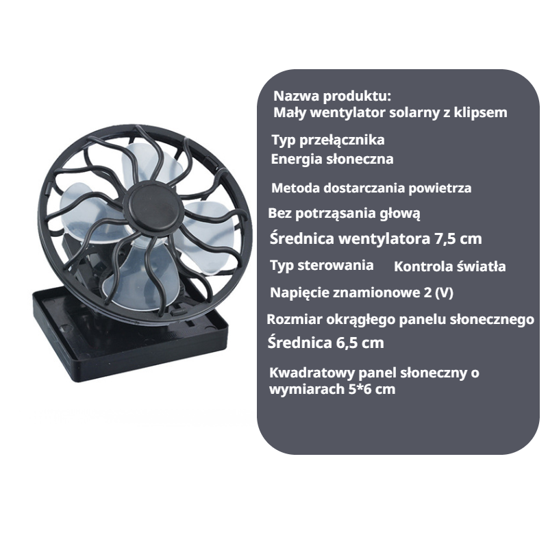 Przenośny wentylator słoneczny, mini wentylator na klips z mikro DC