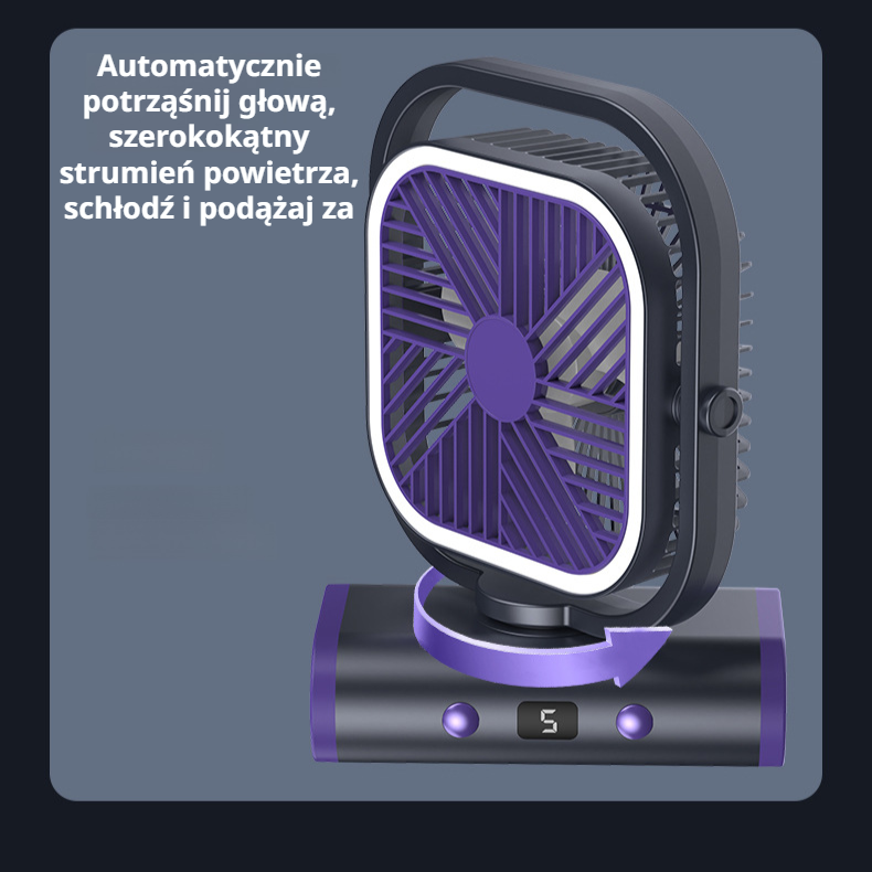 Wielofunkcyjny wentylator ładowany do użytku na zewnątrz, obozowy, z funkcją oscylacji