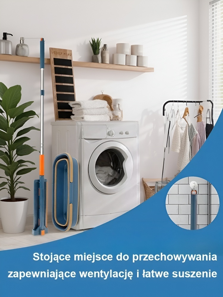 🎯【Pomocny asystent】Nowo ulepszony, samoczynnie wykręcający się mop płaski, podwajający prędkość sprzątania! 🧹✨Bez zacieków, bez brudnych rąk, bez konieczności schylania się!