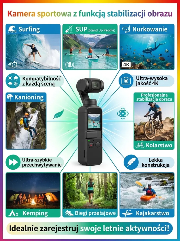 【Z tej samej fabryki co DJI】Ręczna kamera sportowa z stabilizacją obrazu do użytku na zewnątrz