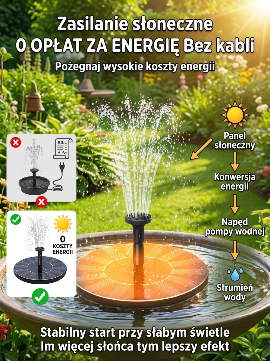 【Płatność przy odbiorze】Fontanna solarna ogrodowa ☀️ 0 zł za prąd 💧 Wodoodporna IP68