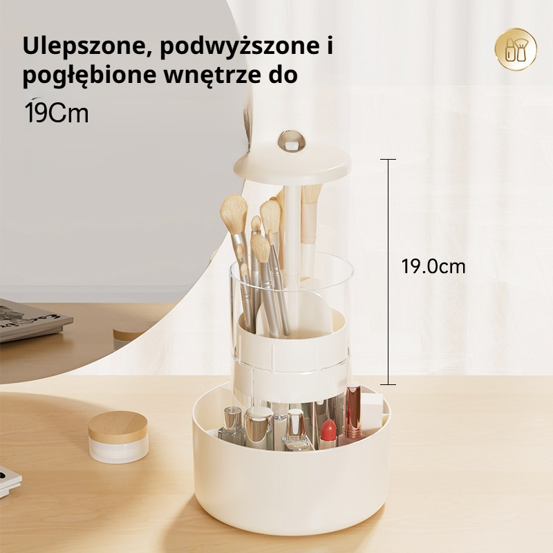 Kosmetyczny organizer 360°, cztery komory, trwały, z płynnym mechanizmem podnoszenia
