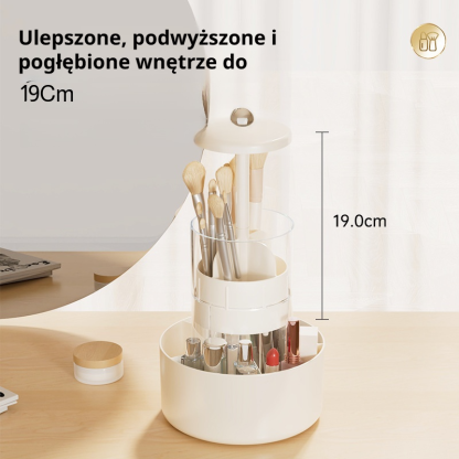 Kosmetyczny organizer 360°, cztery komory, trwały, z płynnym mechanizmem podnoszenia