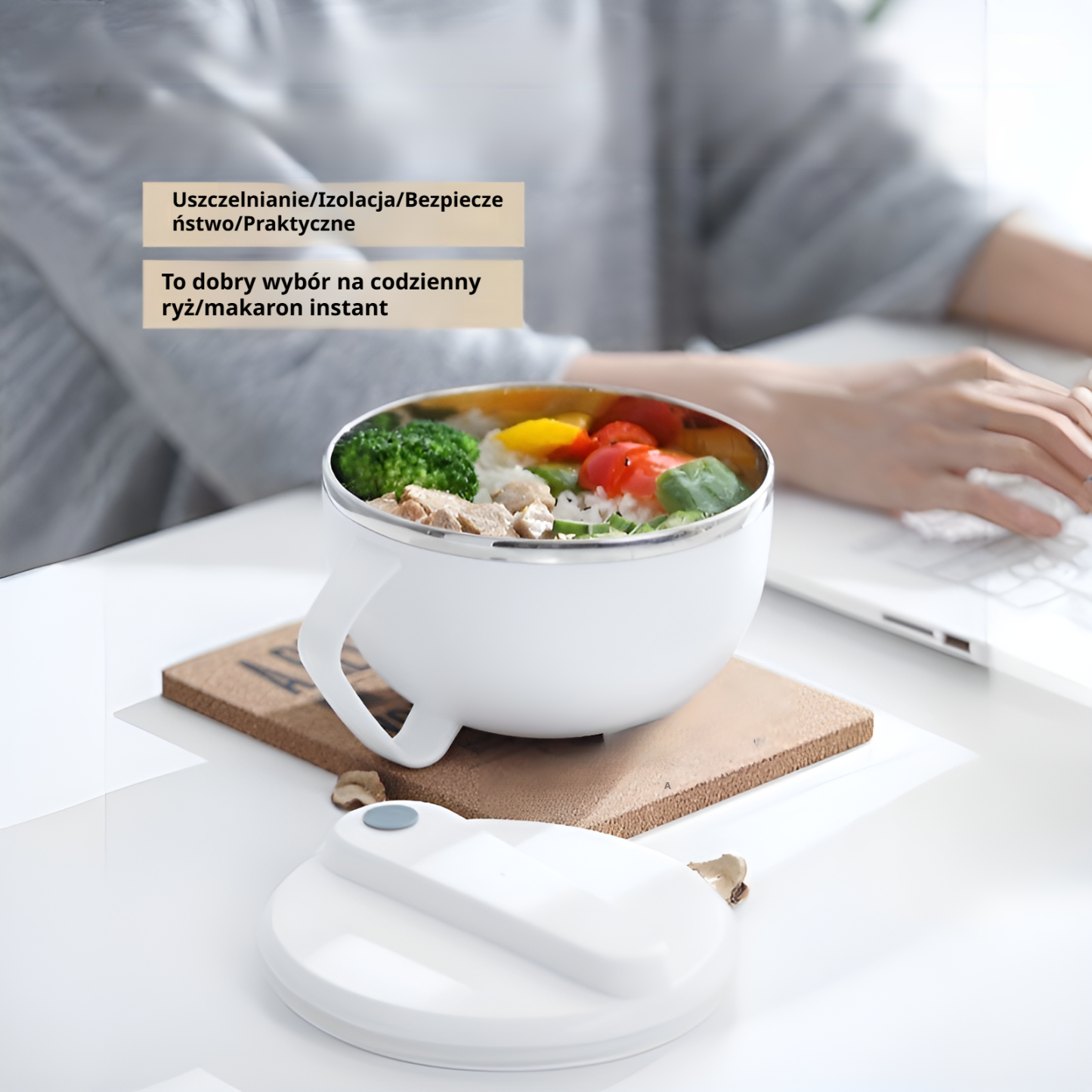 Miska na zupki błyskawiczne z pokrywką ze stali nierdzewnej 304