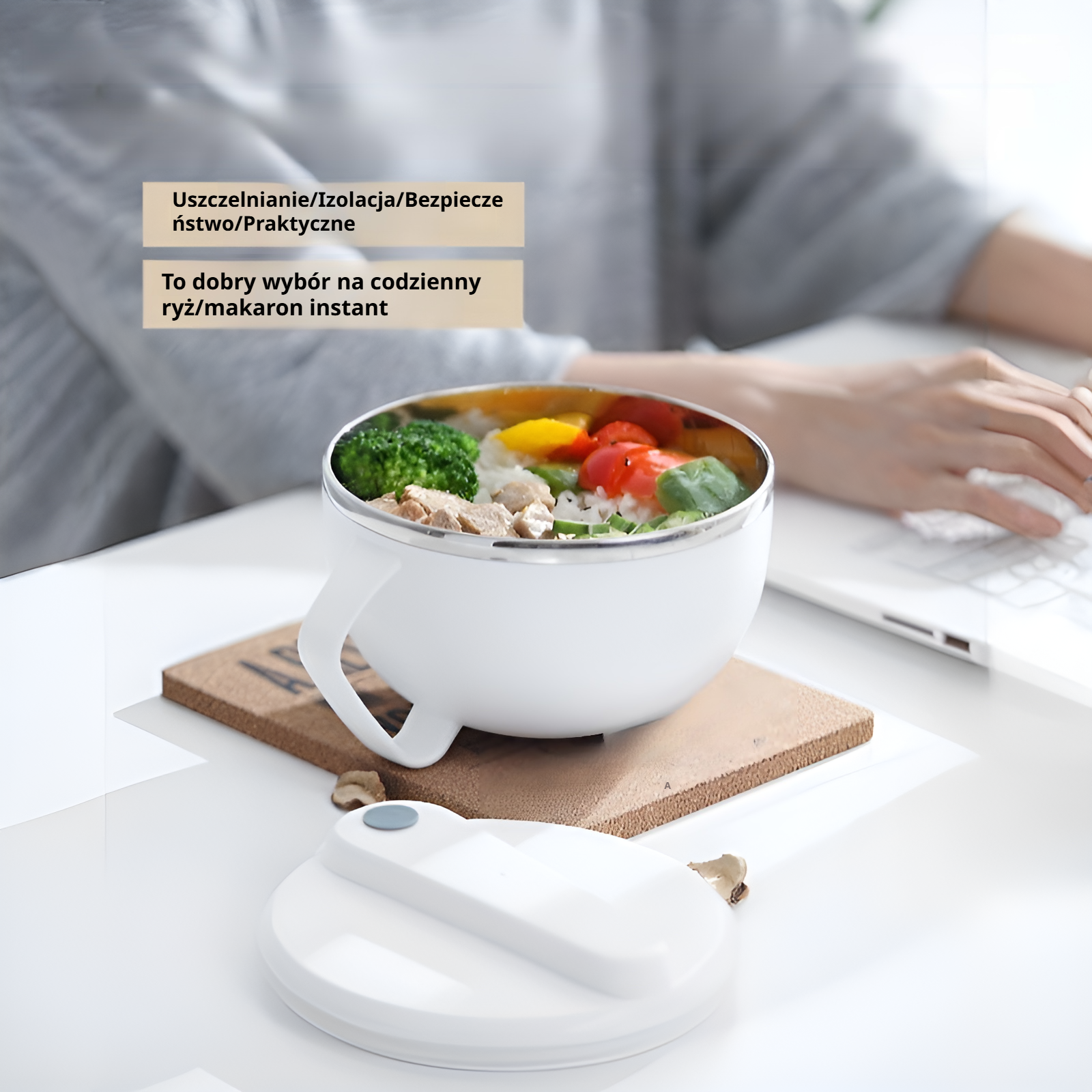 Miska na zupki błyskawiczne z pokrywką ze stali nierdzewnej 304