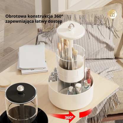 Kosmetyczny organizer 360°, cztery komory, trwały, z płynnym mechanizmem podnoszenia