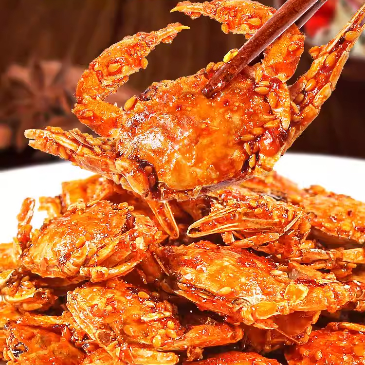 Freshly caught deep-sea crabs, plump and meaty! Spicy and crispy ready-to-eat baby crabs.