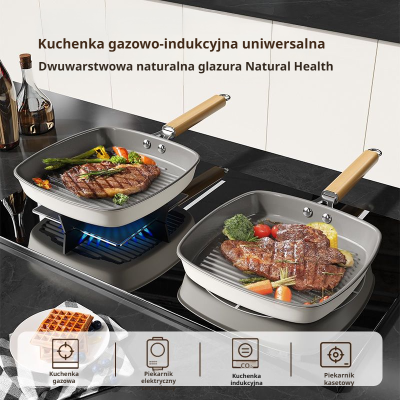 Patelnia z powłoką ceramiczną i paskami do indukcji, nieprzywierająca, do domu