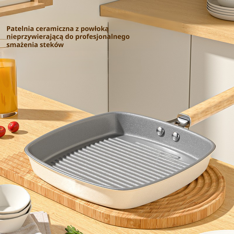 Patelnia z powłoką ceramiczną i paskami do indukcji, nieprzywierająca, do domu