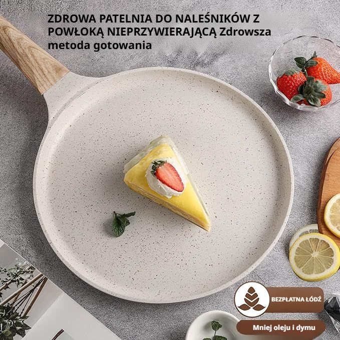 Płaskodenna patelnia do naleśników z kamienia pszenicznego, zdrowa i trwała