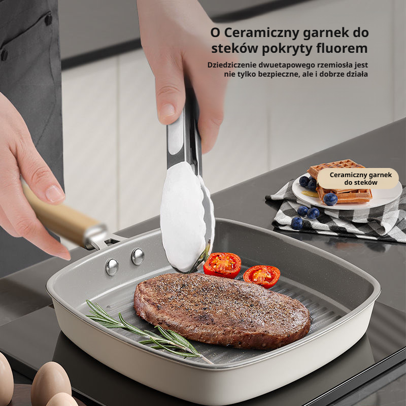 Patelnia z powłoką ceramiczną i paskami do indukcji, nieprzywierająca, do domu
