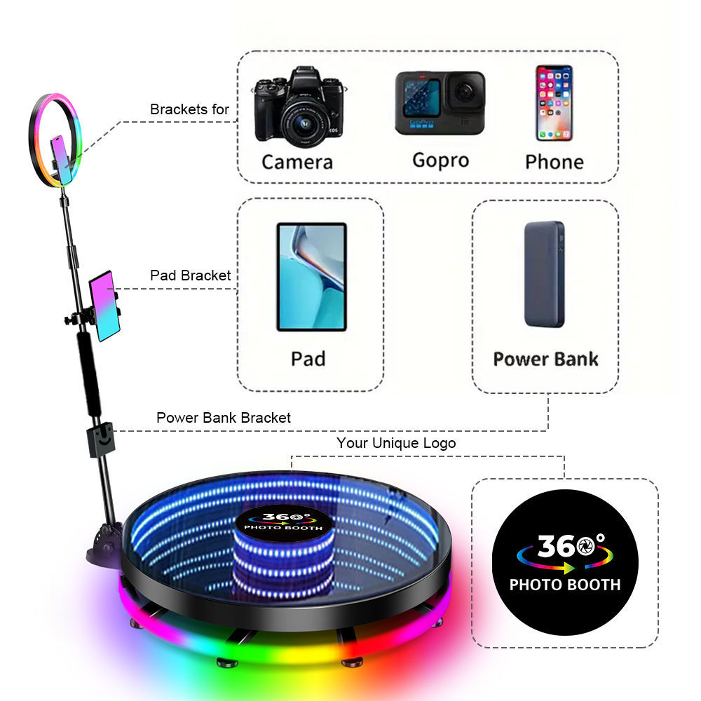 360 Degree Photo Booth Machine Automatic Slow Motion Rotating Video Camera for Wedding Parties Check Remote Software APP