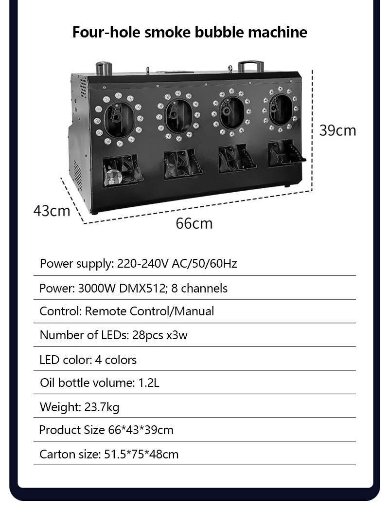 3000W LED Four Hole Smoke Bubble Maker DMX Stage Show Wedding Smoke Bubble Machine