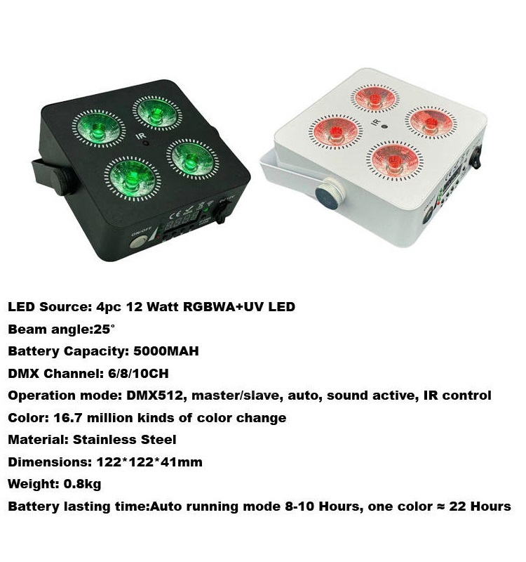 Wireless DMX Up lights 4x18w LED Battery Powered Uplight For Wedding Party club Lighting Stage light