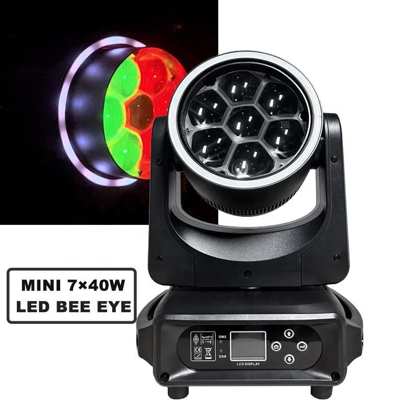  Mini 7x40W Bee Eye RGBW Zoom Wash Moving Head Light With LED Ring for Stage Wedding Bar Party 