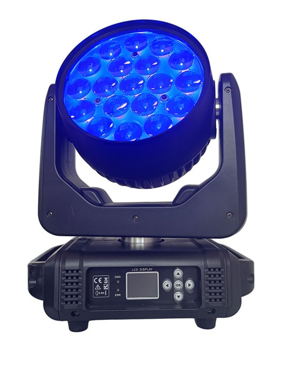 LED Stage Light 19*15W DMX RGBW 4in1 Zoom Strobe LED Wash Moving Head Light for Dj Bar Disco Club