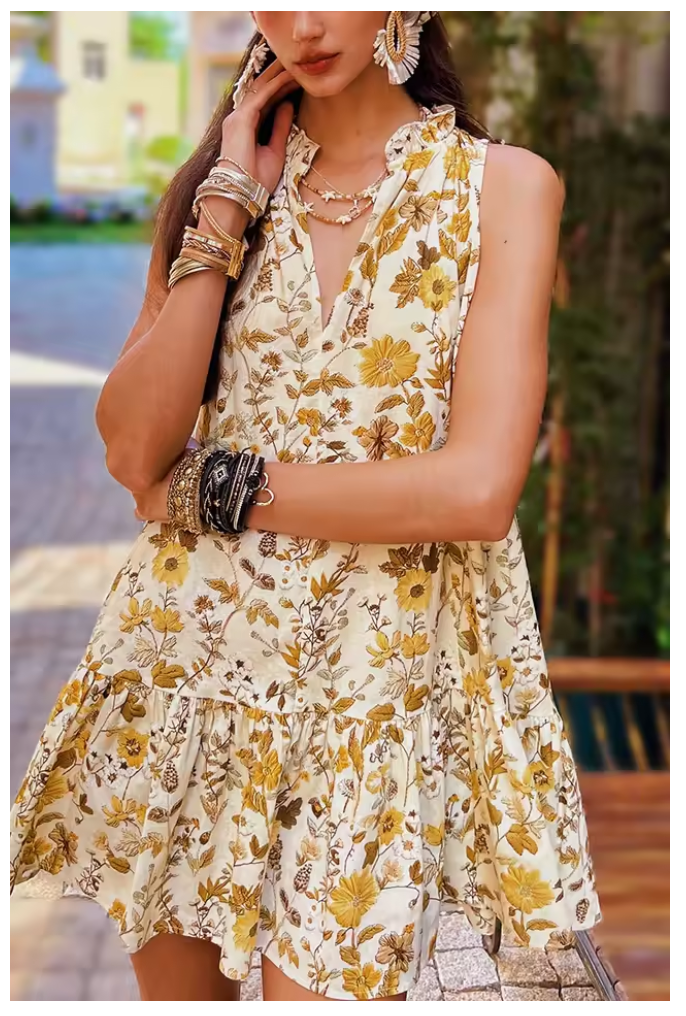Summer printed slim shoulder strap dress
