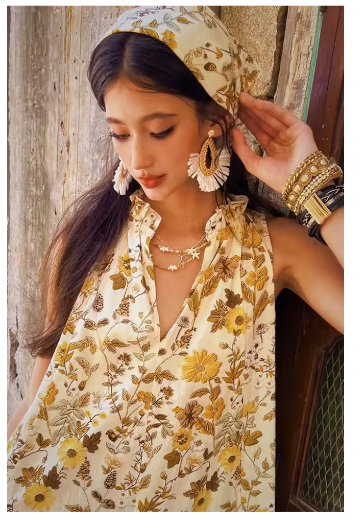 Summer printed slim shoulder strap dress