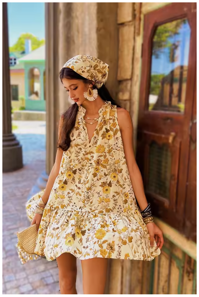 Summer printed slim shoulder strap dress