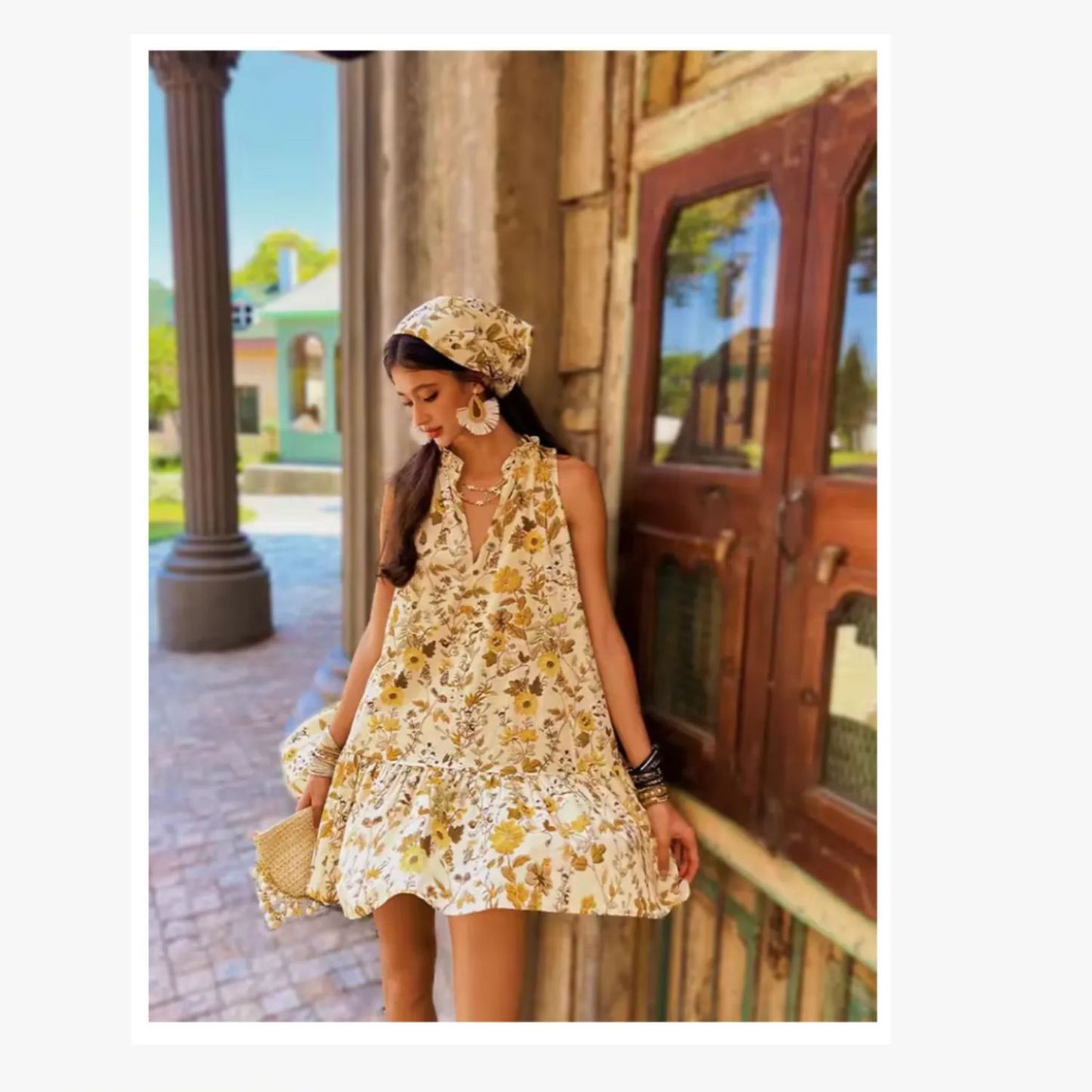 Summer printed slim shoulder strap dress