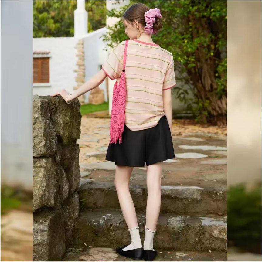 Striped contrasting butterfly short sleeved shirt