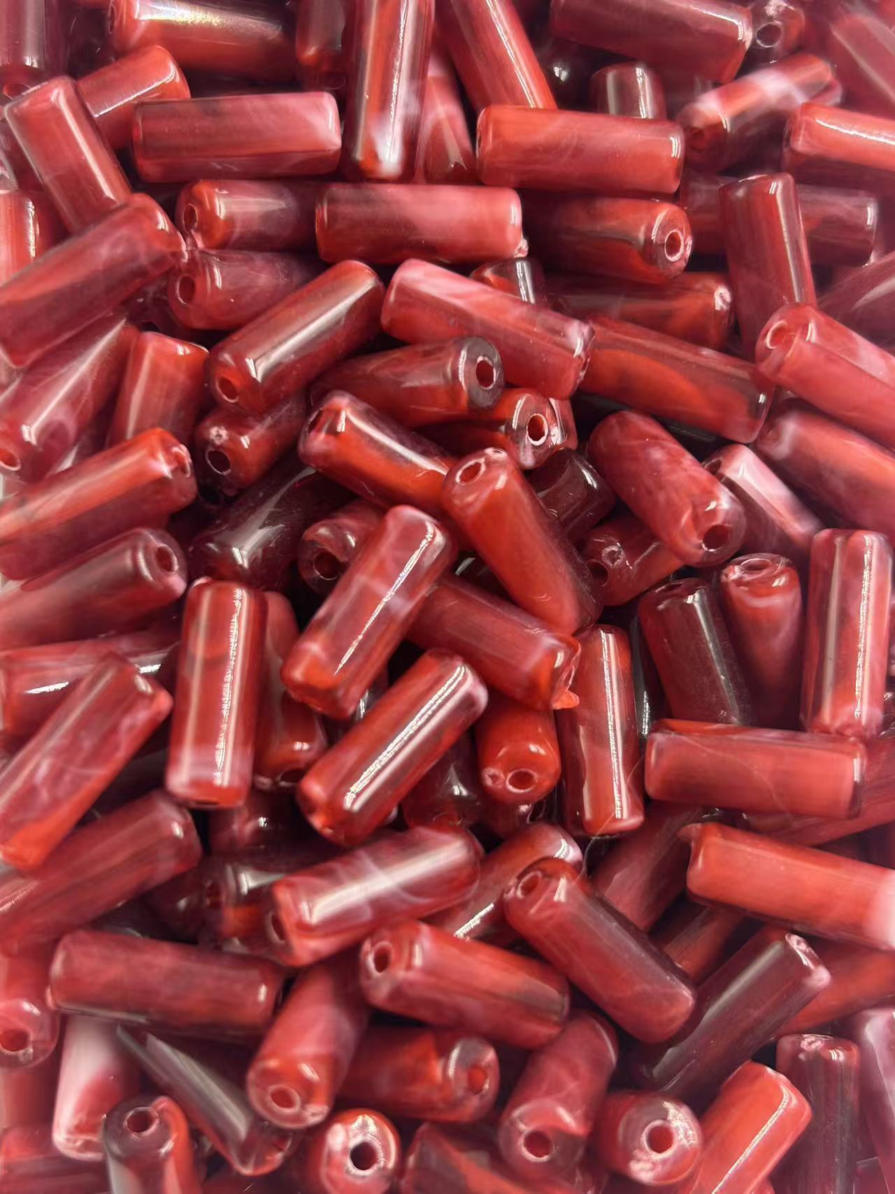 97.Deep Sea Coral Red Jade Tube Shape