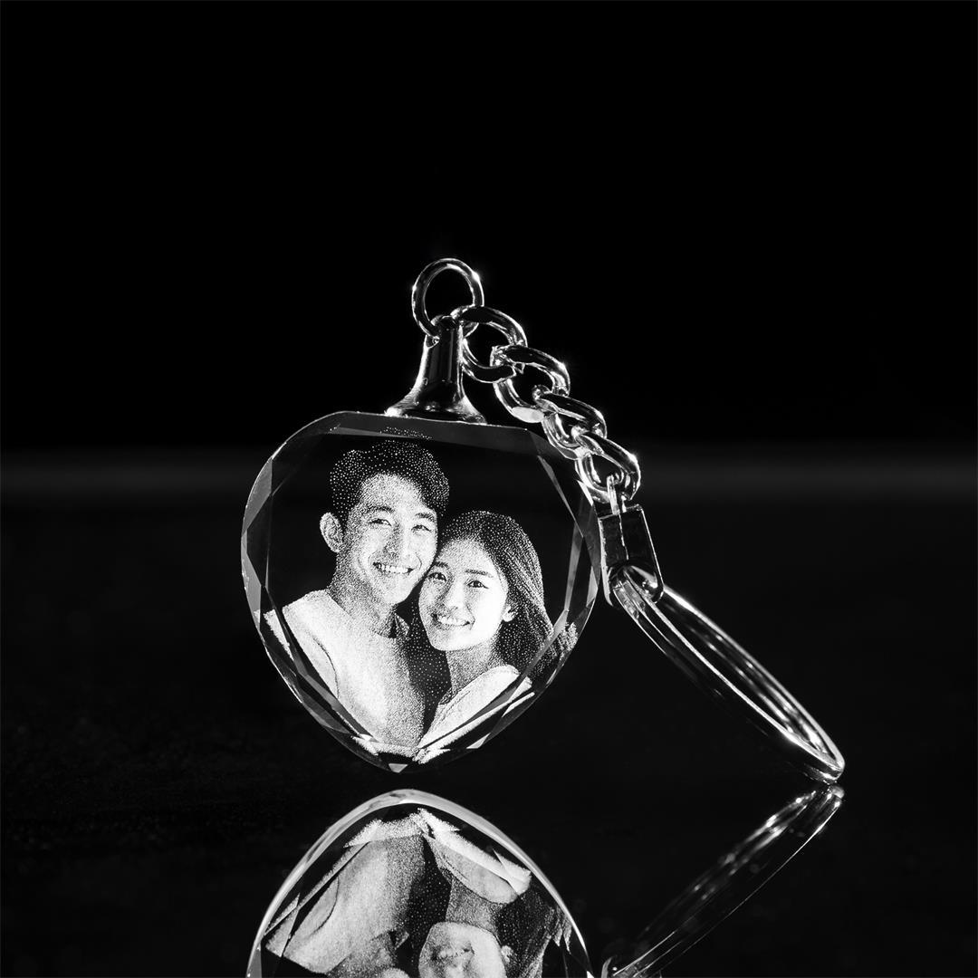 3D Crystal Heart Keychain Mom and Son