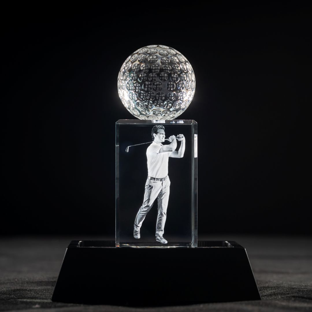 3D Crystal Rectangle with Golf Ball