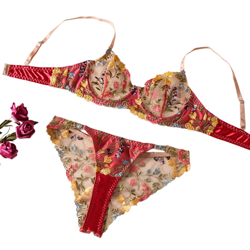 Summer Sexy Lace Lingerie Set Small Flower Bra Triangle Pants Erotic Lingerie Set