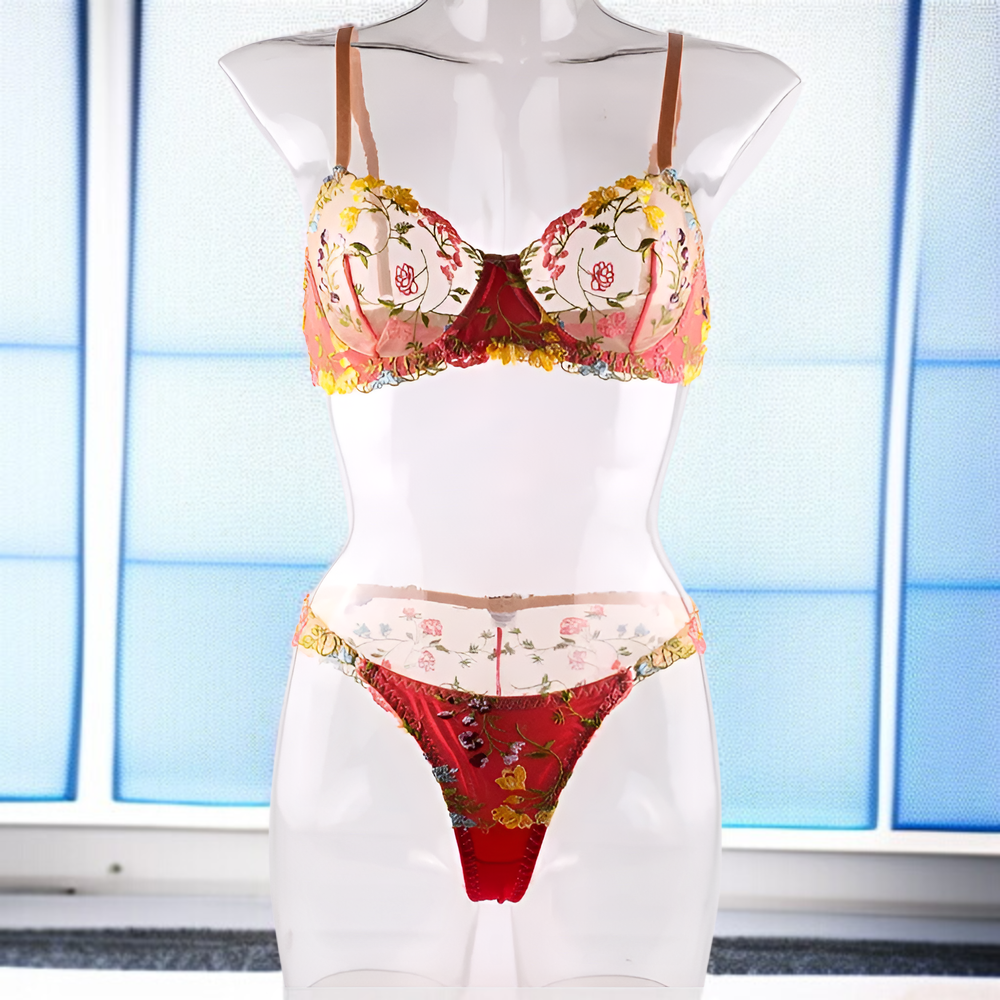 Back view of Summer lace lingerie set with delicate straps