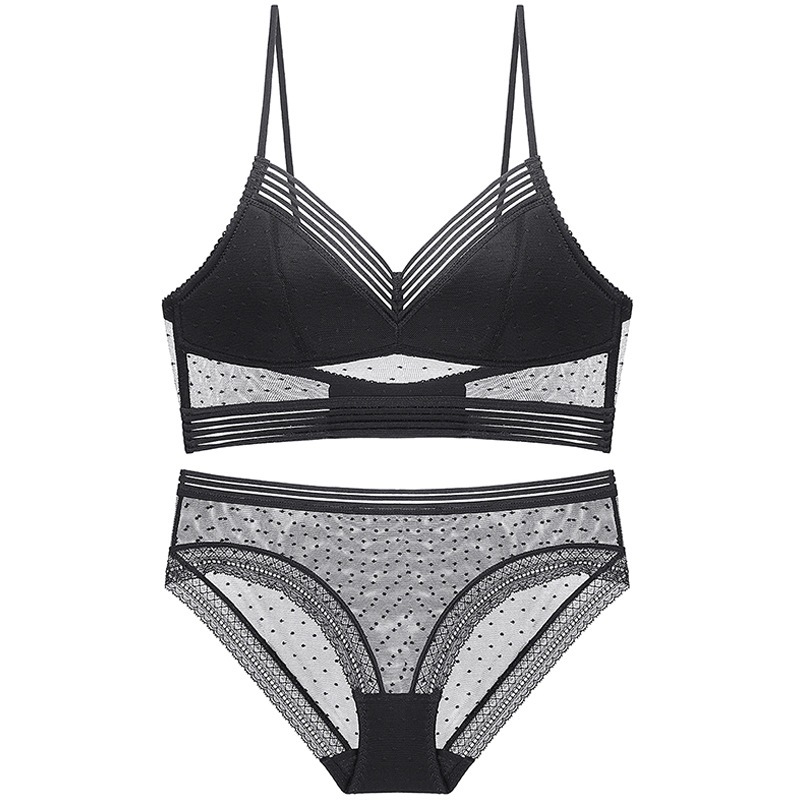 Sexy lace lingerie set Big backless Ushaped thin section