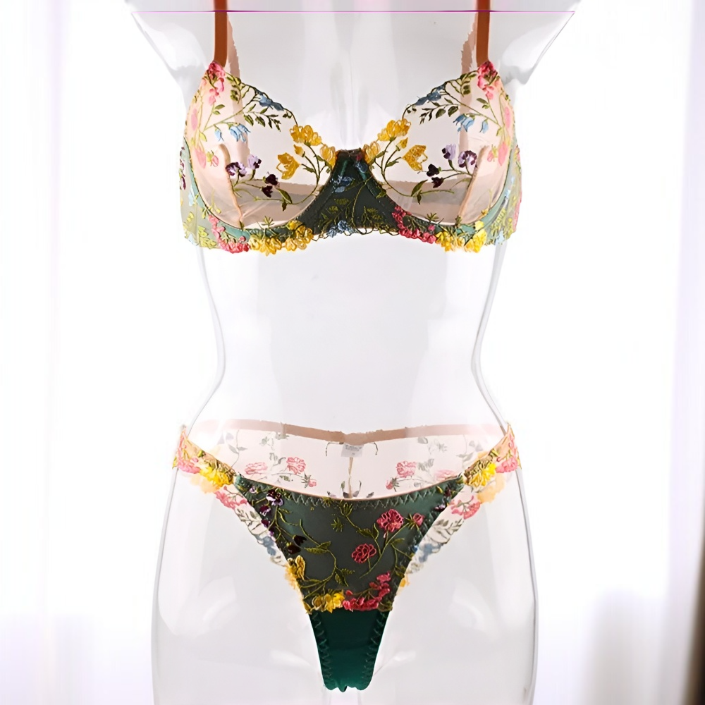 Front view of sexy lace bra and triangle panties for women