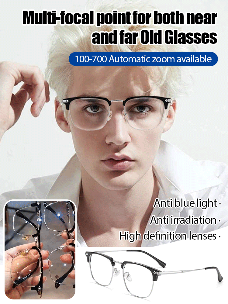 Auto-Focus Eyeglasses with Adjustable Eyebrow Frame and Blue Light Blocking for Presbyopia