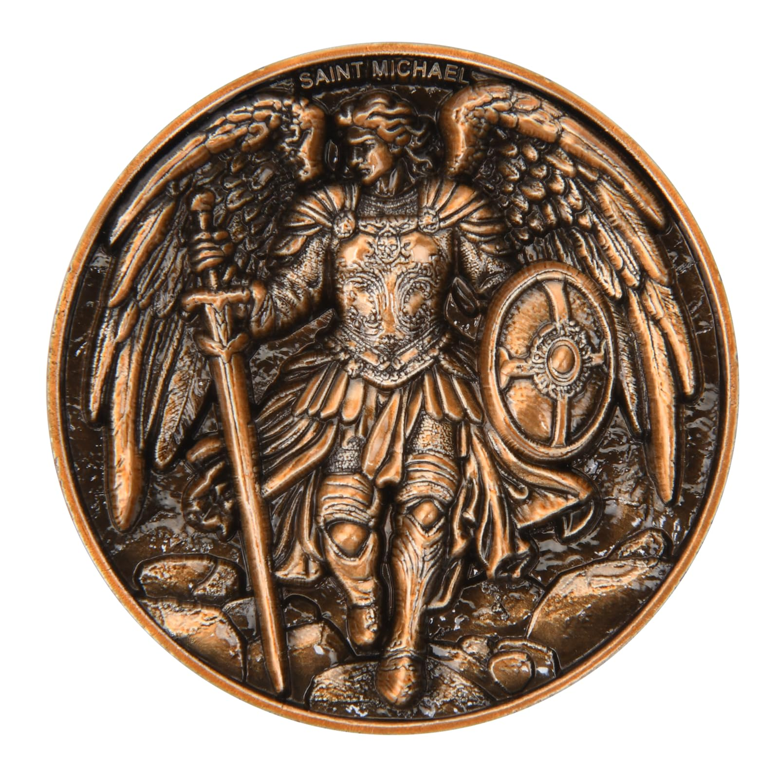 Saint Michael Archangel Protection Coin – 1.57-Inch Double-Sided Zinc Alloy Collectible with Antique Finish, Featuring Saint Michael Prayer Christian Challenge Coin