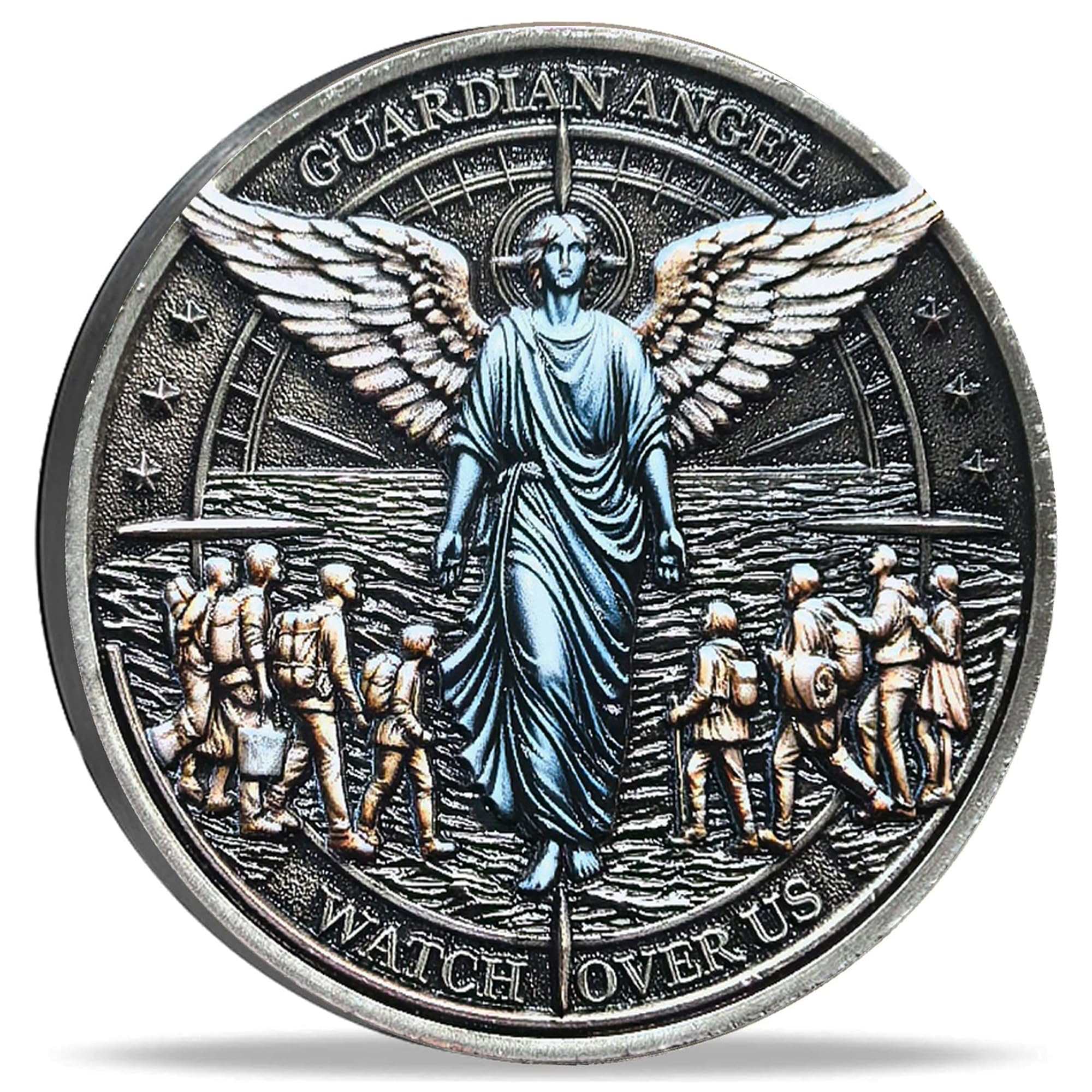 Guardian Angel Traveler's Prayer Challenge Coin with Protective Case - Ideal for Safe Journey and Protection (Silver)