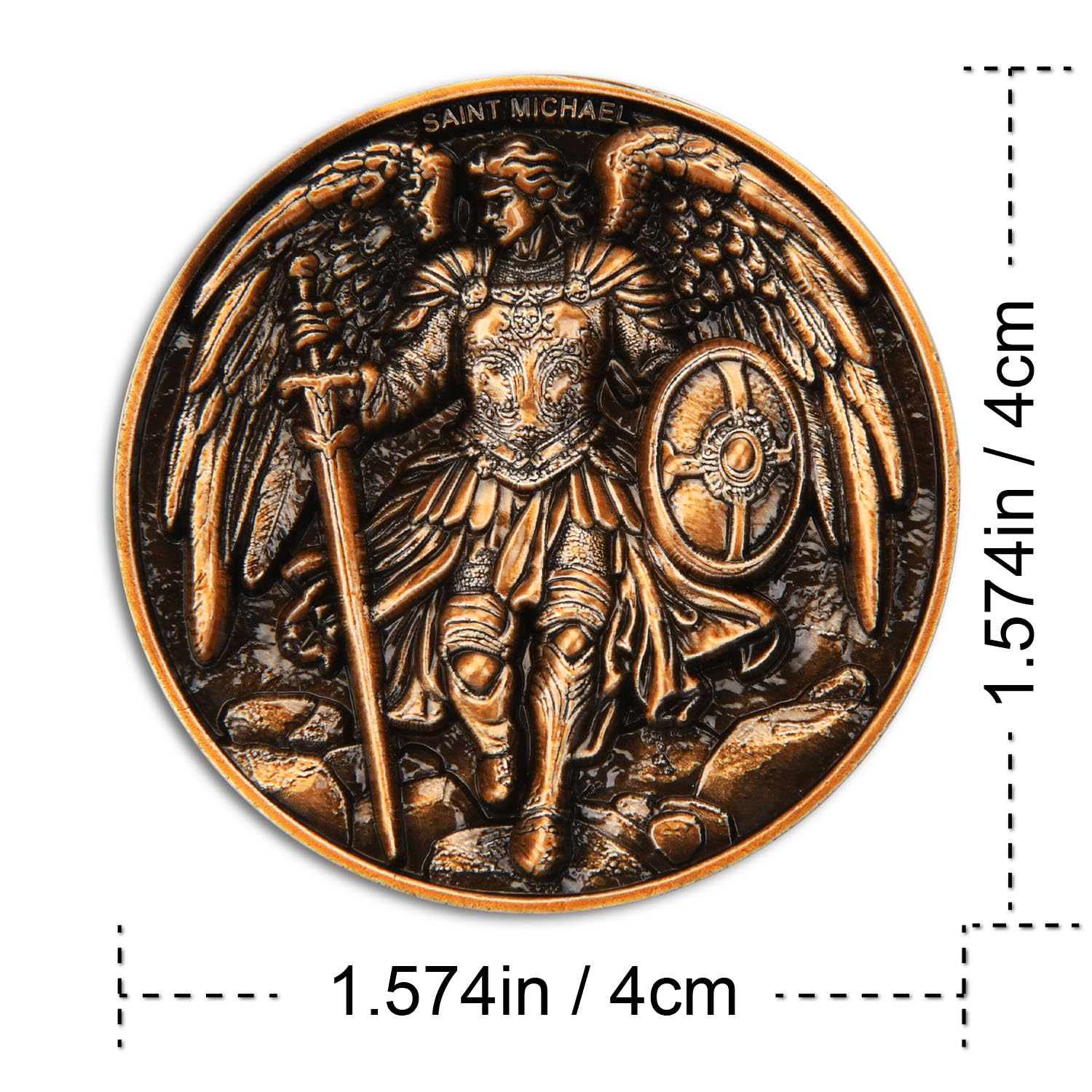 Saint Michael Archangel Protection Coin – 1.57-Inch Double-Sided Zinc Alloy Collectible with Antique Finish, Featuring Saint Michael Prayer Christian Challenge Coin