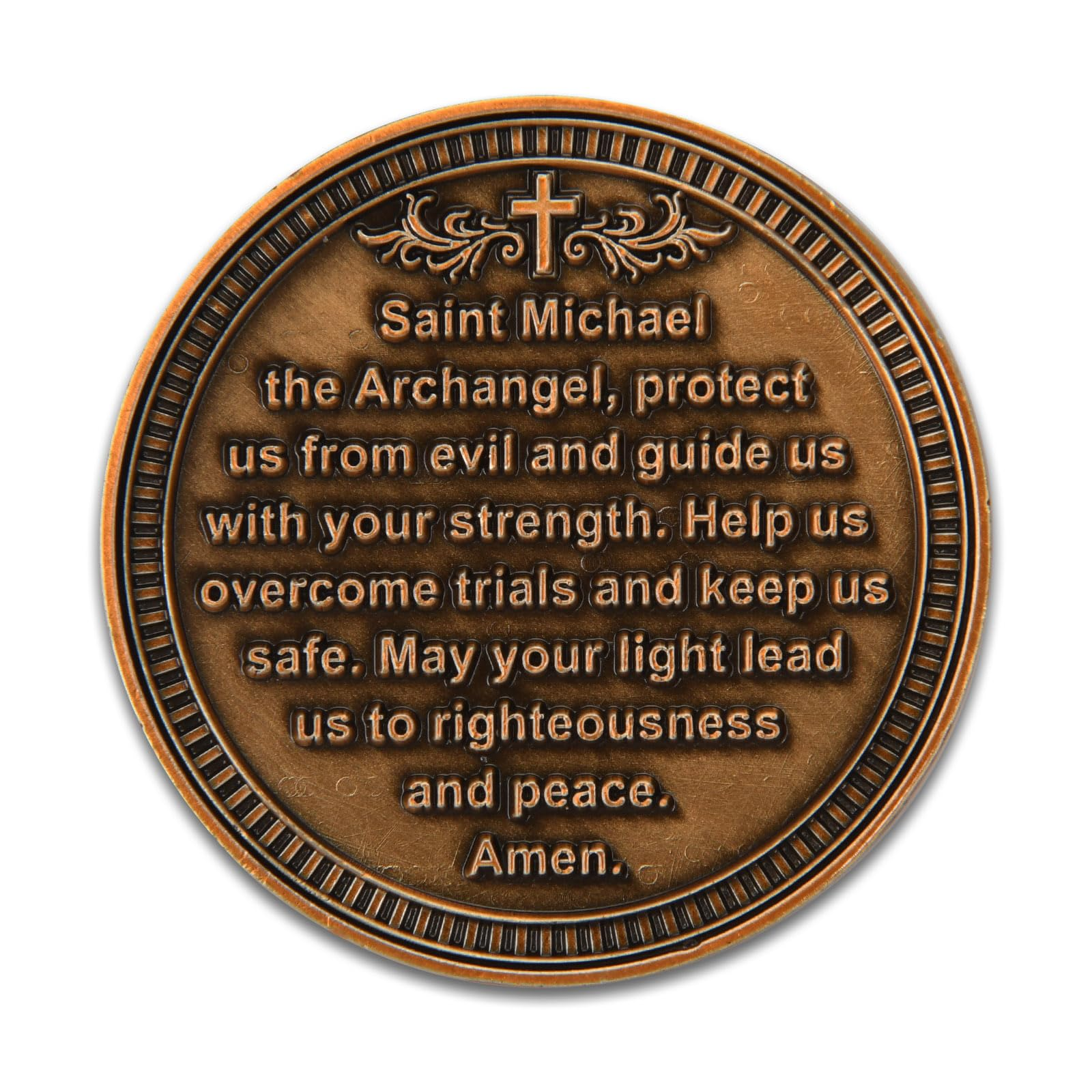 Saint Michael Archangel Protection Coin – 1.57-Inch Double-Sided Zinc Alloy Collectible with Antique Finish, Featuring Saint Michael Prayer Christian Challenge Coin