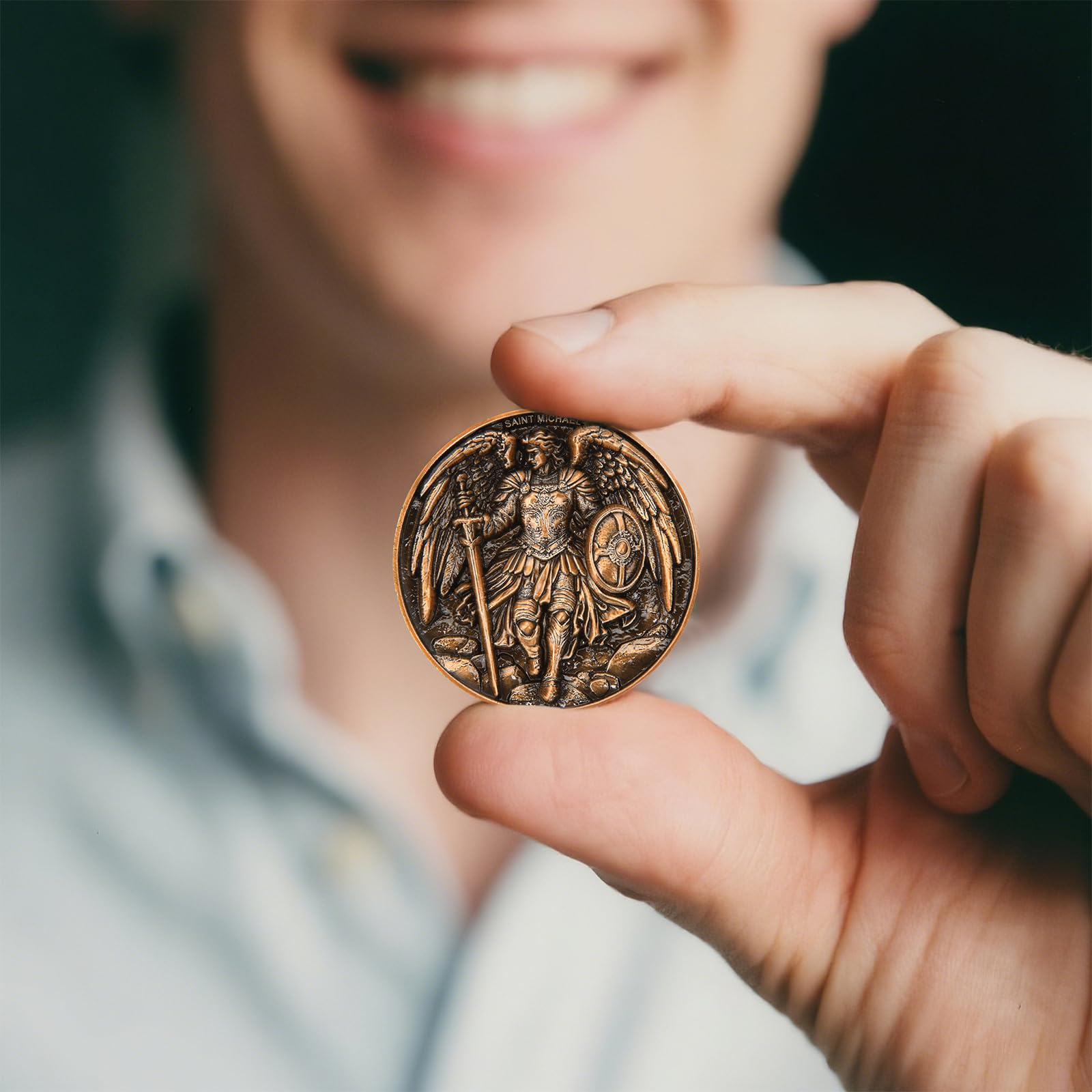 Saint Michael Archangel Protection Coin – 1.57-Inch Double-Sided Zinc Alloy Collectible with Antique Finish, Featuring Saint Michael Prayer Christian Challenge Coin